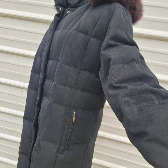 Gallery Women's Fox Fur Collar Puffer Coat Platinum Black Burgundy Red Sz L - Picture 5 of 13